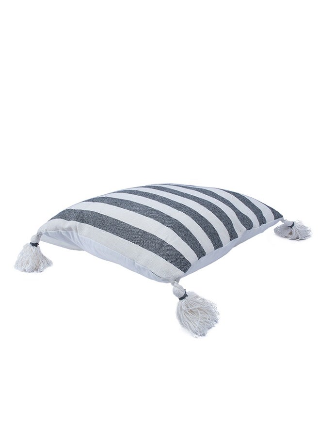 N & H Jute and Cotton Woven Square Shaped Cushion with Tassle 16 x 16 inches for Living Room Sofa (Striped Pattern, Grey)  - Image 4