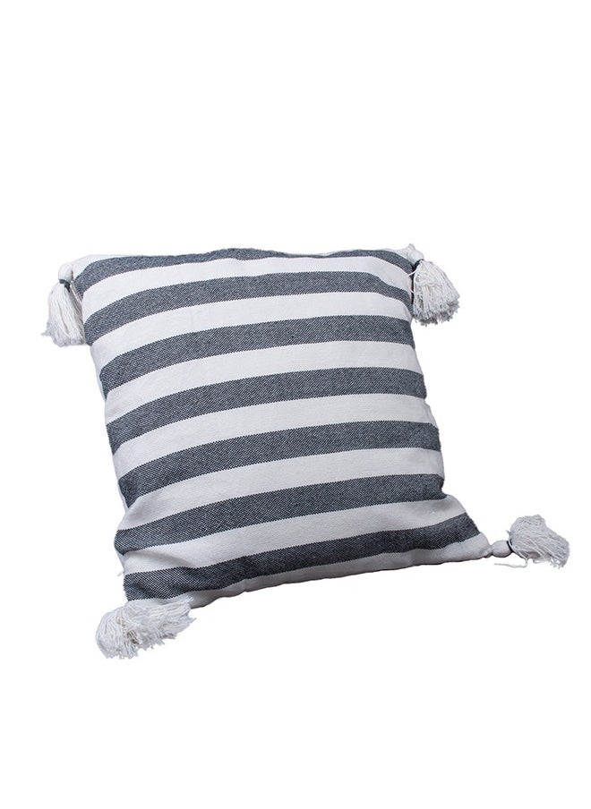 N & H Jute and Cotton Woven Square Shaped Cushion with Tassle 16 x 16 inches for Living Room Sofa (Striped Pattern, Grey)  - Image 5