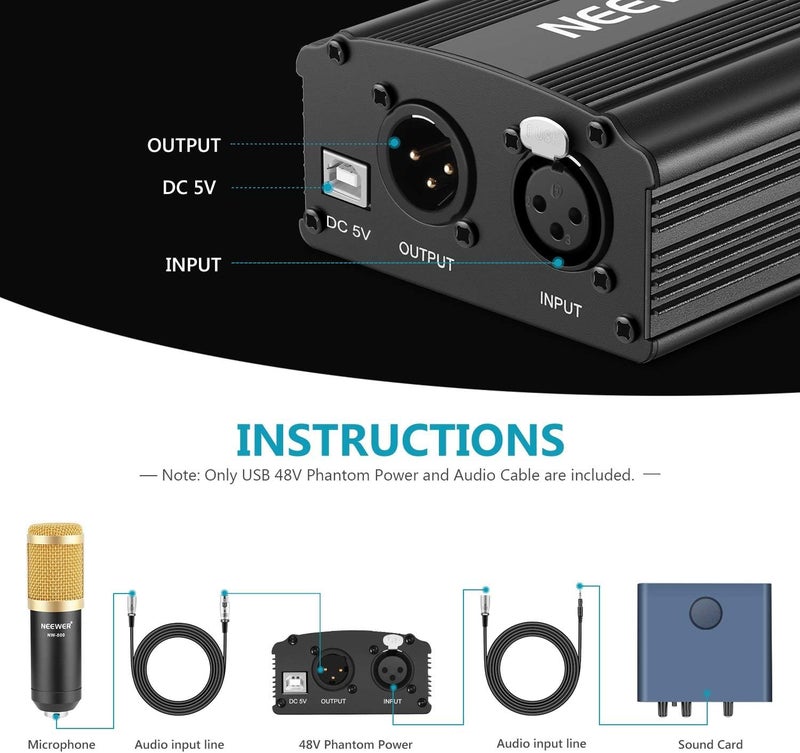 TechBlaze 48V Phantom Power Supply with XLR Cable –USB Powered Audio Interface for BM800 & All Condenser Microphones – Studio Recording Equipment for Podcasting, Voiceovers, YouTube, Music - Image 5