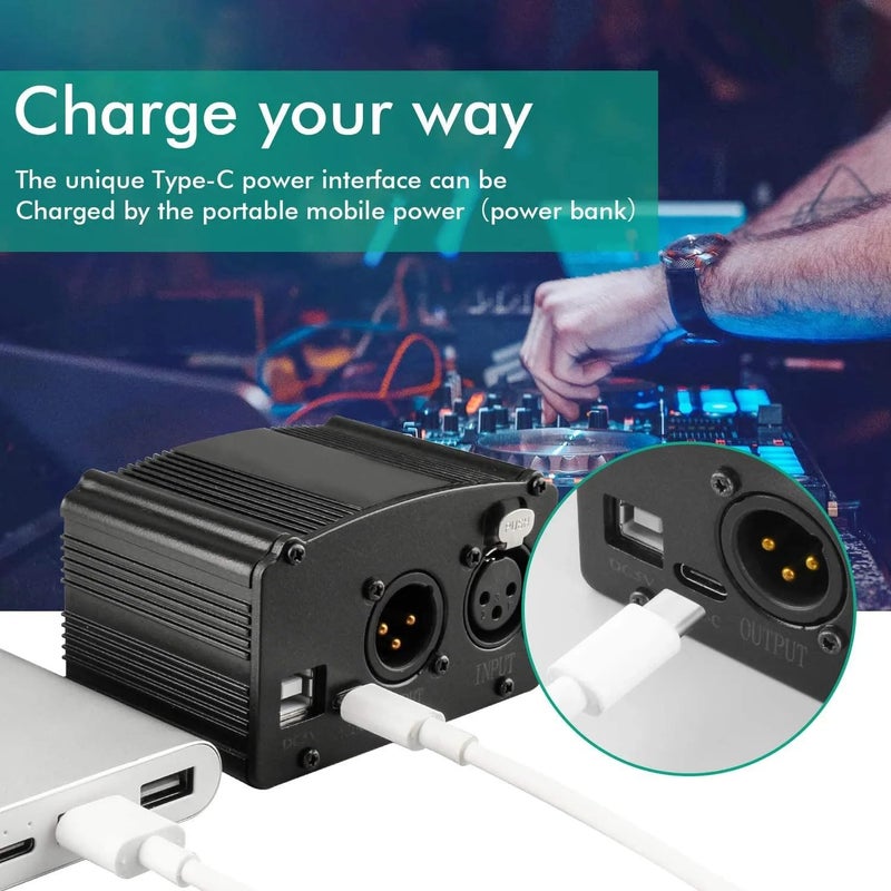 TechBlaze 48V Phantom Power Supply with XLR Cable –USB Powered Audio Interface for BM800 & All Condenser Microphones – Studio Recording Equipment for Podcasting, Voiceovers, YouTube, Music - Image 1