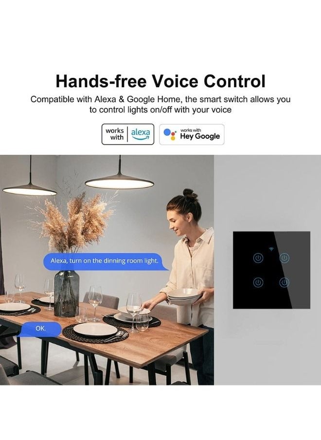 AMYTIS GARDEN - Wi-Fi Zigbee Smart Wireless Touch Switches No Neutral Wire Required Compatible with Alexa and Google Home APP Remote Control Touch Switch Voice Control No Hub Required (Black 1 Gang) - Image 1