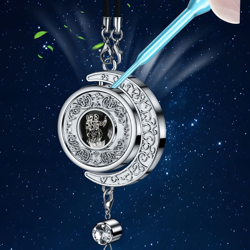 Elegant Crescent Moon Car Charm Zodiac Series Capricornus L Metal Tassel Bead Accents DIY Perfume Locket Rearview Mirror Hanging Ideal Gift High End Box - Image 1