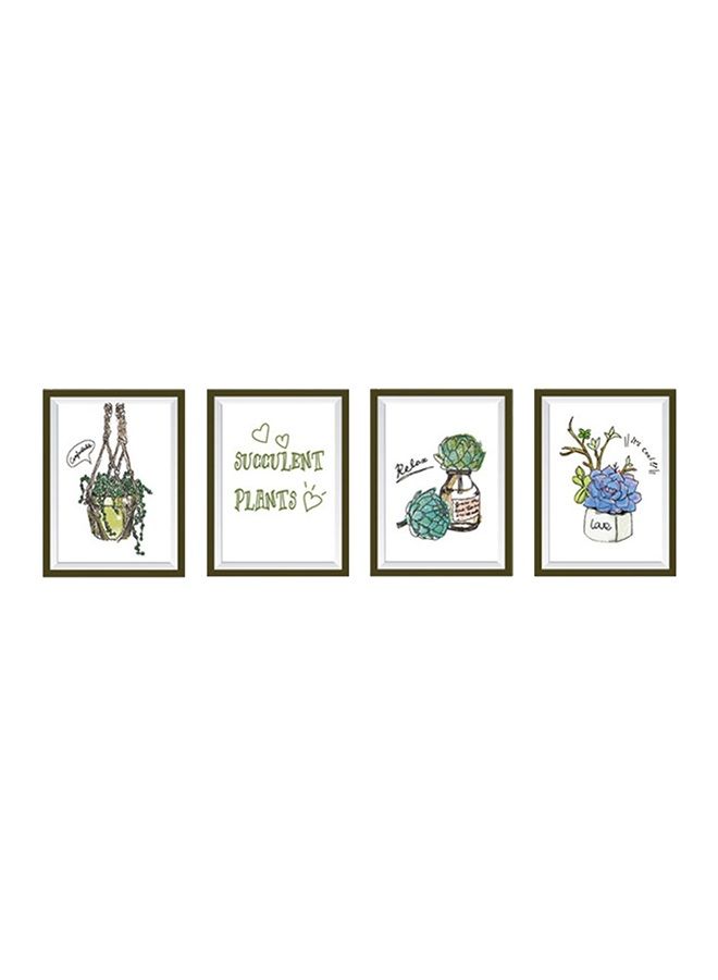 NIBEMINENT 4-Piece Succulent Plants Wall Sticker Set White/Brown/Green 90x60centimeter  - Image 1