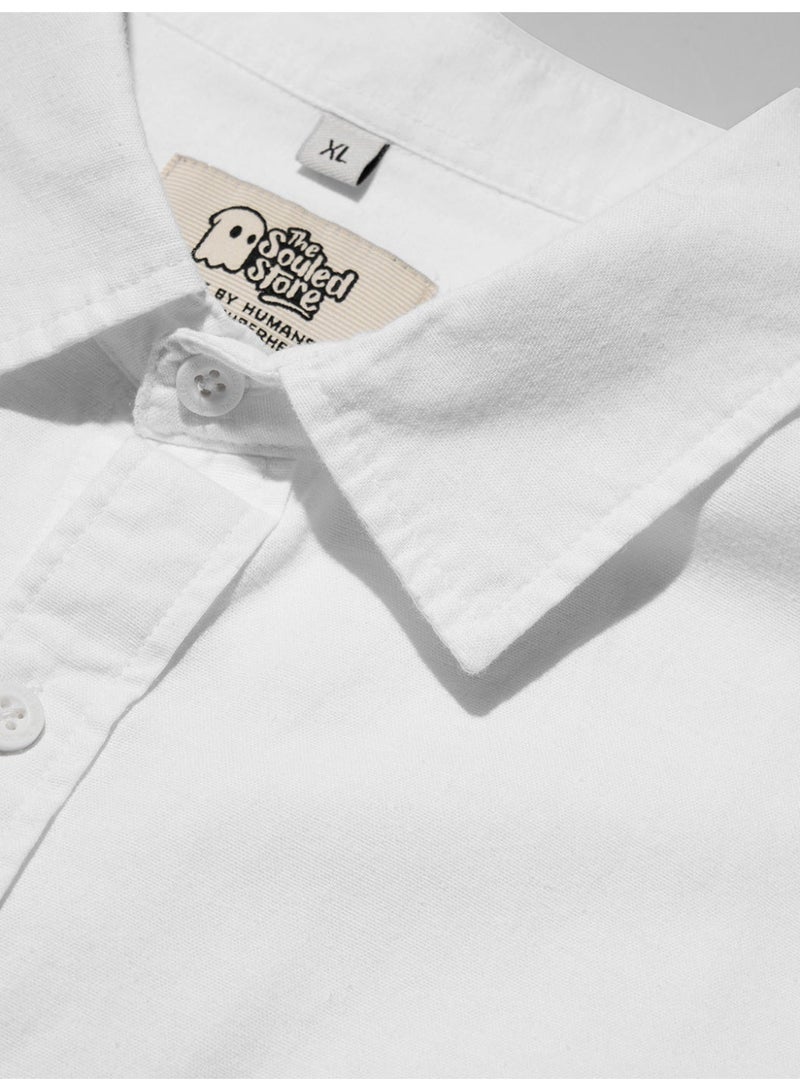 The Souled Store Men Pearl White Solid Regular Fit Cotton Linen Shirts - Image 5