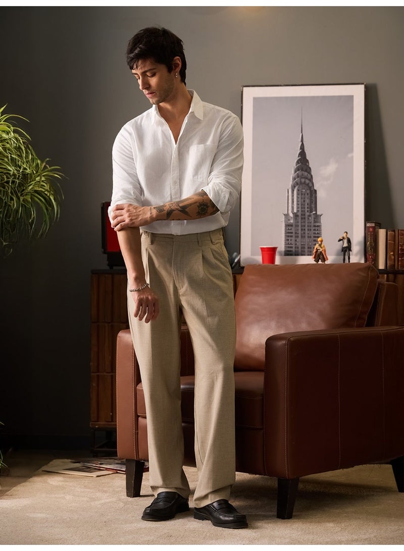 The Souled Store Men Pearl White Solid Regular Fit Cotton Linen Shirts - Image 3