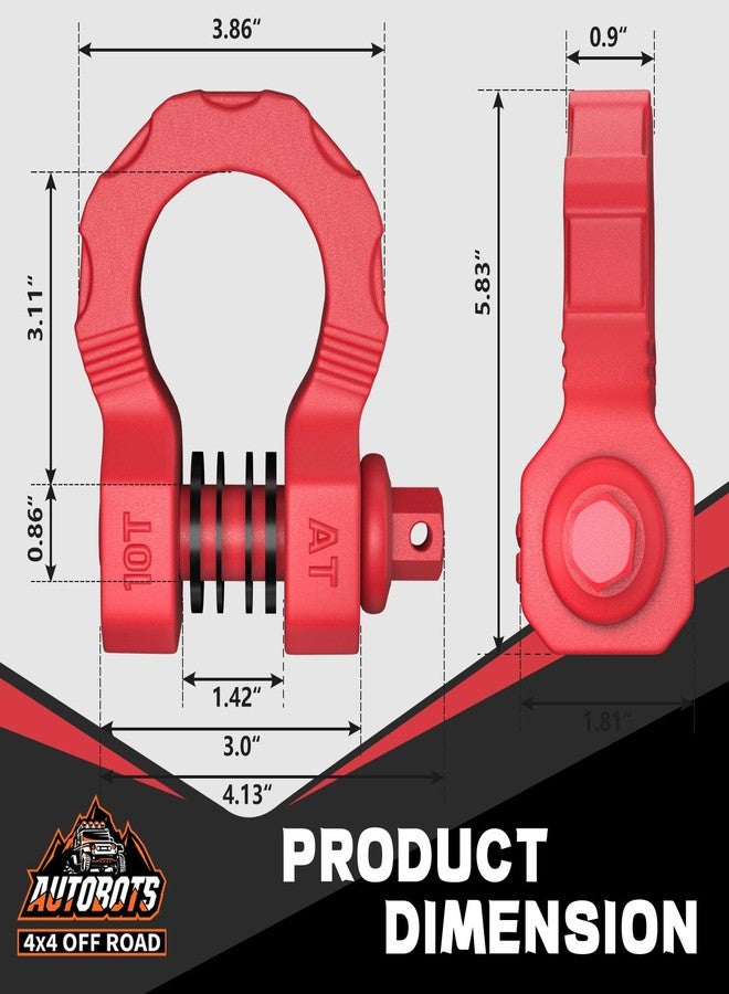 AUTOBOTS Mega D Ring Shackles 80,000 Lbs Capacity，Heavy Duty 3/4” Shackle with 7/8 Pin for Tow Strap, Winch, Off-Road Vehicle Recovery Tow Shackles (2 Pack) Red - Image 4