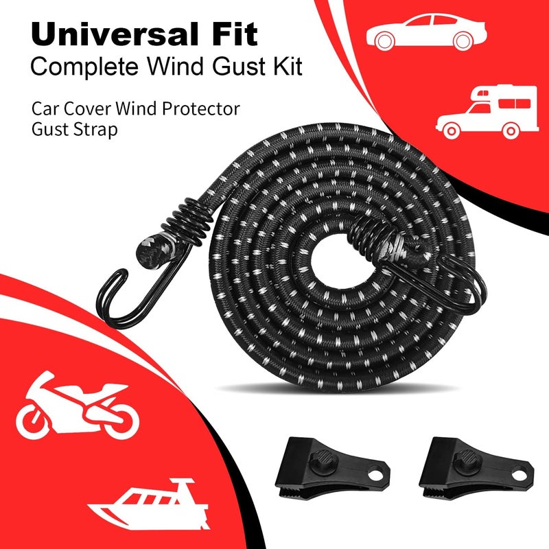 Hlogree Car Cover Gust Strap Wind Protector,Bungee Cords Hook Clips Kit Hold Tarp Tie Down from Blowing Off in High Winds-Universal Fit for Most Cars,Sedans,SUVs,Trucks,Vans and More-Black Globally popular elegant design - Image 3