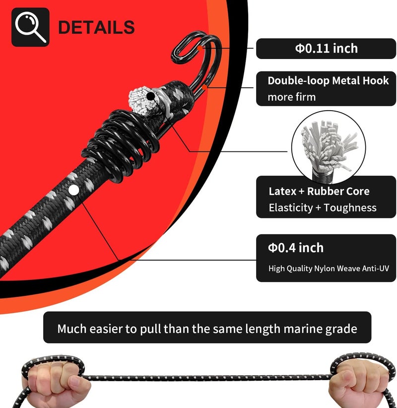 Hlogree Car Cover Gust Strap Wind Protector,Bungee Cords Hook Clips Kit Hold Tarp Tie Down from Blowing Off in High Winds-Universal Fit for Most Cars,Sedans,SUVs,Trucks,Vans and More-Black Globally popular elegant design - Image 2
