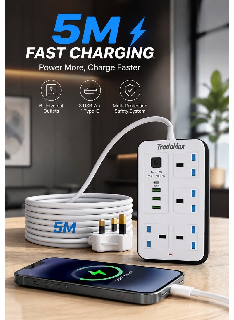 تراداماكس شريط تمديد كهربائي 8 في 1 – 2000 واط | 4 مقابس عالمية + 3 منافذ USB + منفذ PD Type-C للشحن السريع لا توجد أيّ تعليقات حتى الآن. - Image 2
