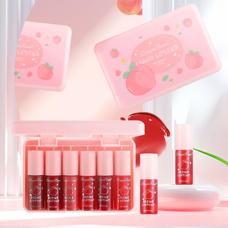 Eakroo 6 Colors Peach Lip Tint Stain Set, Korean Lip Tint Lip Stain Lip Gloss Mini Liquid Lipstick Set, Multi-Use Lip and Cheek Tint, Long Lasting, Waterproof, High Pigment, Vivid Color, Lip Tint Makeup - Image 4
