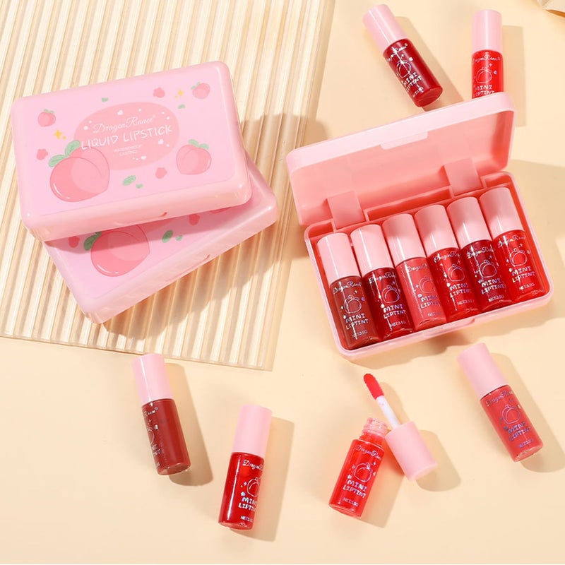 Eakroo 6 Colors Peach Lip Tint Stain Set, Korean Lip Tint Lip Stain Lip Gloss Mini Liquid Lipstick Set, Multi-Use Lip and Cheek Tint, Long Lasting, Waterproof, High Pigment, Vivid Color, Lip Tint Makeup - Image 5