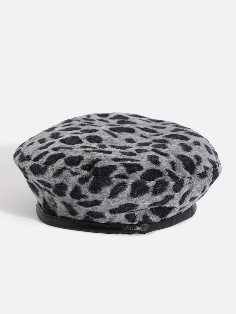 Haute Sauce  Black & Grey Animal Textured Faux Fur Beret Hat  | Best Price UAE