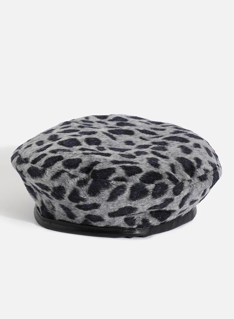 Haute Sauce  Black & Grey Animal Textured Faux Fur Beret Hat  | Best Price UAE
