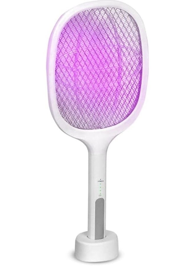 3-in-1 Electric Mosquito Swatter, USB Rechargeable – Handheld, Base-Mounted, or Wall-Mounted for Flying Insect Control, White (H) - Image 1