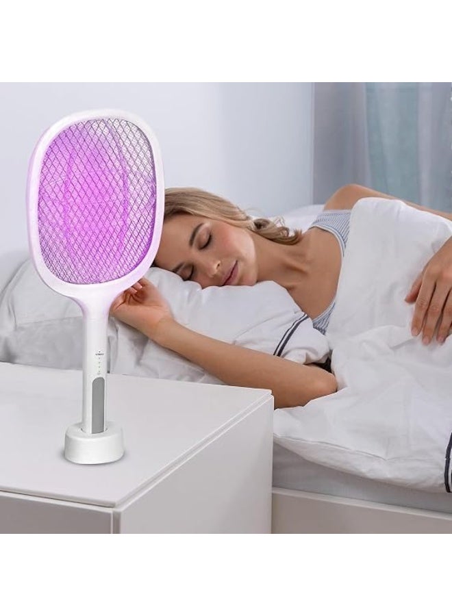 3-in-1 Electric Mosquito Swatter, USB Rechargeable – Handheld, Base-Mounted, or Wall-Mounted for Flying Insect Control, White (H) - Image 2