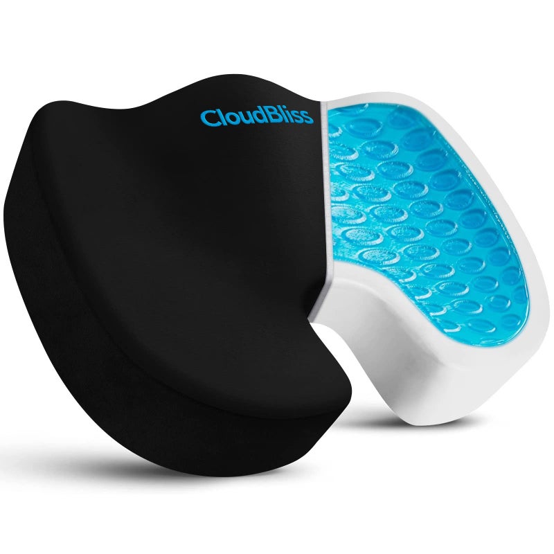 CloudBliss Large Office Chair Seat Cushion Cooling Gel Enhanced Memory Foam for Long Sitting  Back Sciatica Coccyx Tailbone Pain Relief Pillow  for WheelchairOffice Gaming Car  Black
