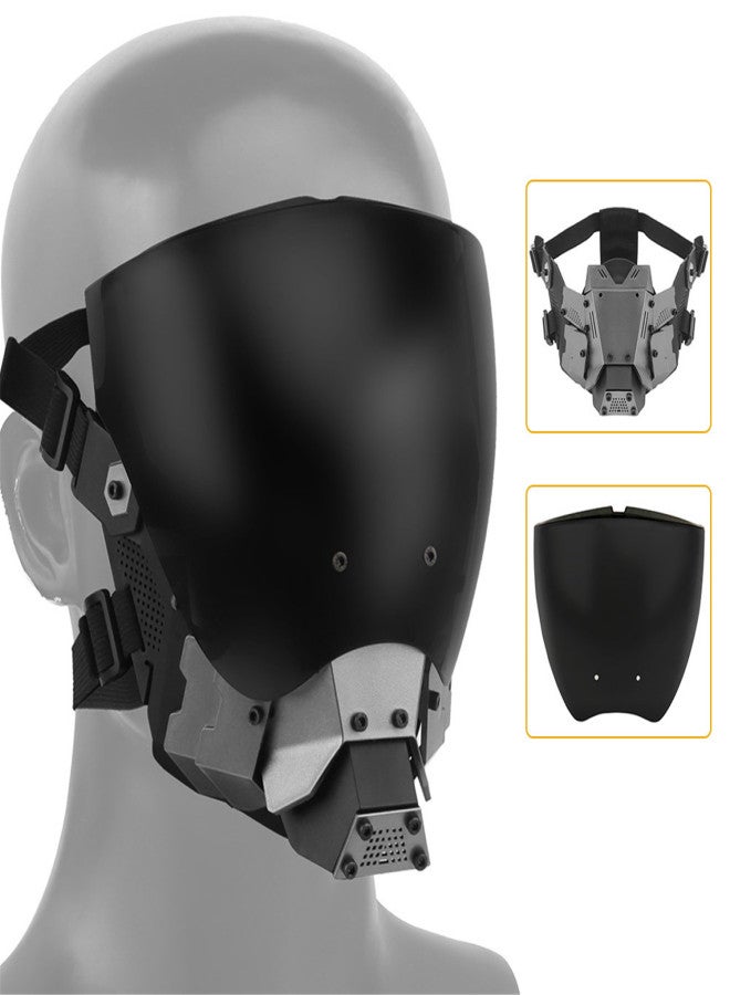 Cyberpunk Mask Helmet for Adult,Tech wear Futuristic Masks, Halloween Holiday Party Cosplay Costume Props,Black, Anti-fog Lens - Image 1