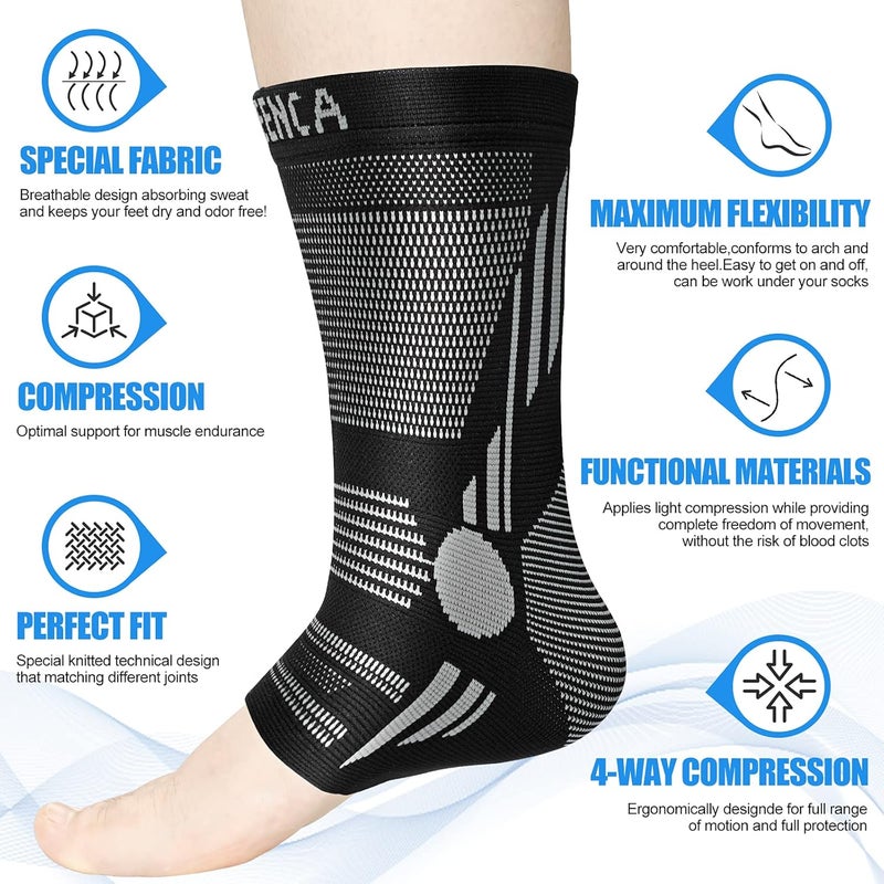 NEENCA Ankle Brace for Pain Relief, 2 Pack Compression Ankle Sleeves Set. Ankle Support Stabilizer for Achilles Tendonitis, Plantar Fasciitis, Joint Pain, Swelling, Arthritis, Sport - Image 2