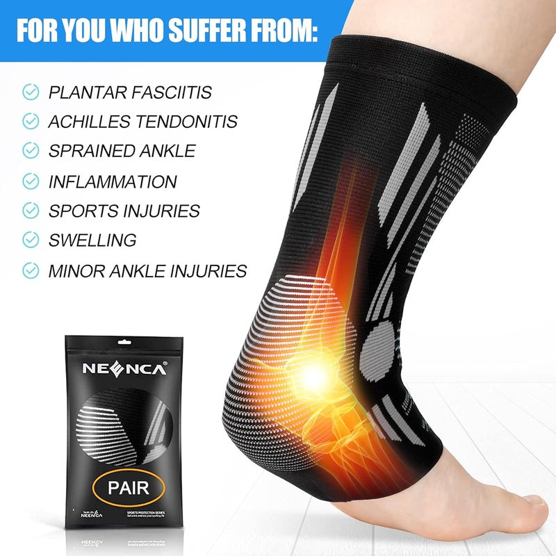 NEENCA Ankle Brace for Pain Relief, 2 Pack Compression Ankle Sleeves Set. Ankle Support Stabilizer for Achilles Tendonitis, Plantar Fasciitis, Joint Pain, Swelling, Arthritis, Sport - Image 3
