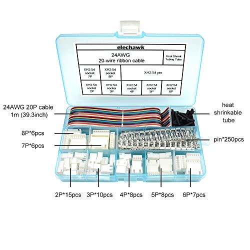 elechawk XH 2.54mm Connectors Socket Pin Header and Ribbon Cables Wires Kit Compatible with JST-XH Connector 2/3/4/5/6/7/8 Male Pin Housing - Image 2