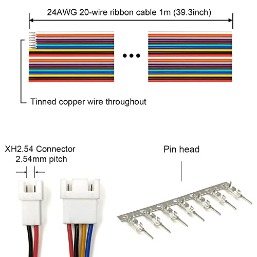 elechawk XH 2.54mm Connectors Socket Pin Header and Ribbon Cables Wires Kit Compatible with JST-XH Connector 2/3/4/5/6/7/8 Male Pin Housing - Image 3
