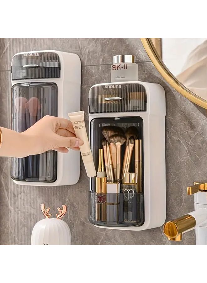 2025 Rotating Cosmetic Organizer Wall Mounted Cream White Large Capacity Storage Rack - Image 5