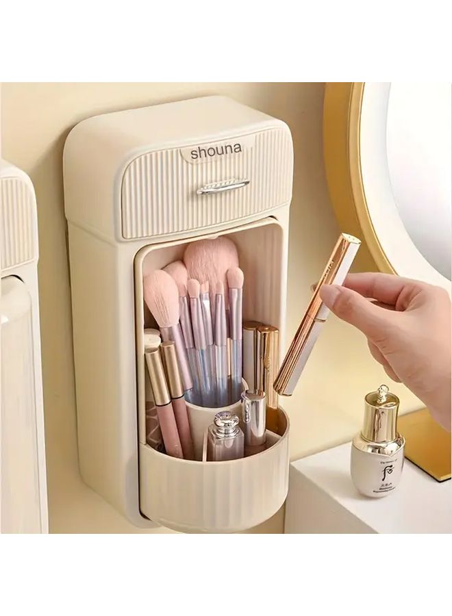 2025 Rotating Cosmetic Organizer Wall Mounted Cream White Large Capacity Storage Rack - Image 4