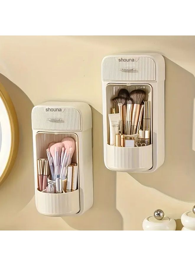 2025 Rotating Cosmetic Organizer Wall Mounted Cream White Large Capacity Storage Rack - Image 2