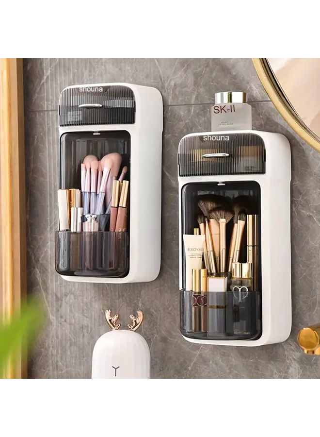 2025 Rotating Cosmetic Organizer Wall Mounted Cream White Large Capacity Storage Rack - Image 1