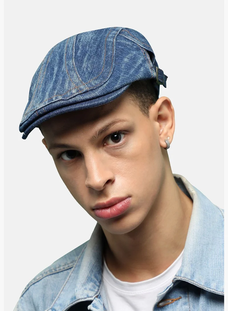 French Accent Casual Textured Denim Beret Cap For Men