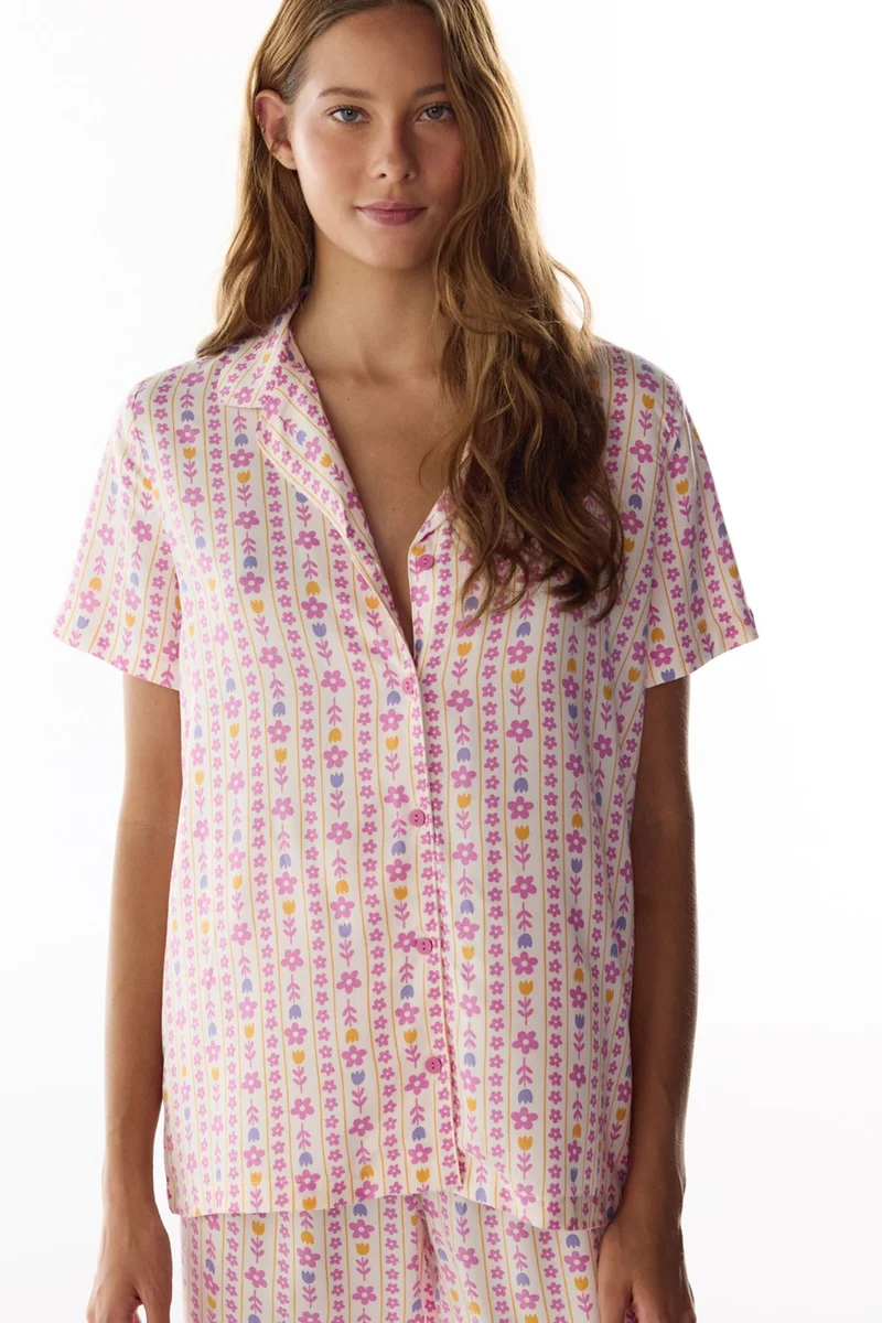 بنتي PENTI Flora Floral Short Sleeve Shirt Trousers Pajama Set