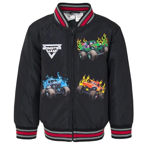 Monster Jam Grave Digger El Toro Loco Megalodon Little Boys Zip Up Varsity Bomber Jacket Black 78 - Image 1