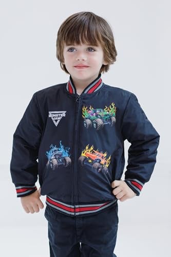 Monster Jam Grave Digger El Toro Loco Megalodon Little Boys Zip Up Varsity Bomber Jacket Black 78 - Image 3