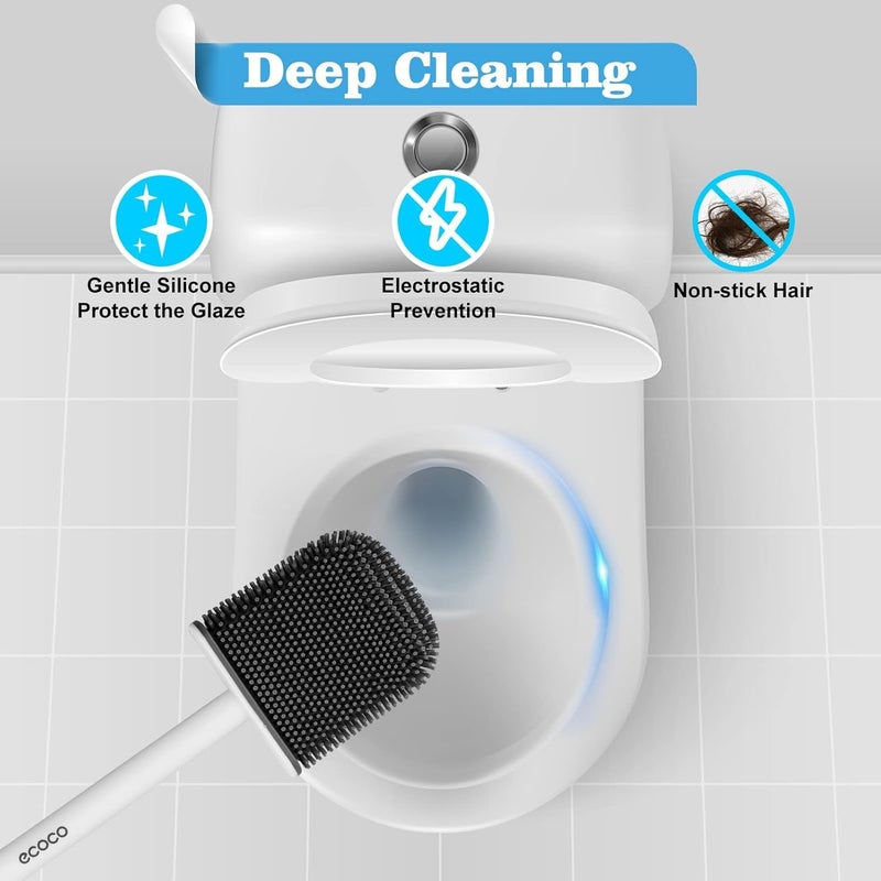 SKOFRI Toilet Brush, Silicone Bathroom Cleaner Brush, Toilet Brushes & Holders Rubber Toilet Brush No-Slip Long Plastic Handle, Silicone Toilet Cleaning Brush with Soft Flexible Bristle(Multi) - Image 5