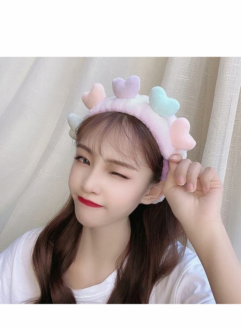 Excefore Spa Headband, 3 Pcs Heart Shape Hair Band Women Facial Makeup Head Soft Coral Fleece Wraps, for or Girls Washing Face Shower Sports Beauty Skincare(Purple, Grey, Cream Yellow) - Image 2