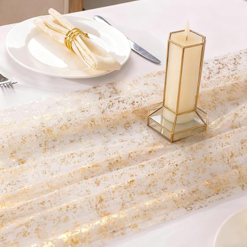 YLUSUJAKX 6 Packs Gold Table Runners 10 Ft, Sheer Cheese Cloth Tulle Birthday Decorations, Gold Foil Sequin Table Decoration Centerpiece for Party Birthday Wedding Anniversary Christmas - Image 4