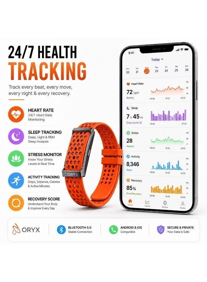 ORYX Health Fitness Tracker Band for Men & Women | Zero Membership Fee | 24/7 Heart Rate, Sleep, Stress & Recovery Tracking | Screen-Free Design, 30-Day Battery, IP68 Waterproof | Android & iOS - Image 4