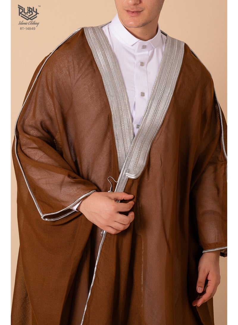 RUBY ISLAMIC CLOTHING Men's Bisht Robe Muslim Clothes Kimono Loose Abaya Dresses Long Sleeve Embroidered Chiffon Kaftan Casual Formal Dubai Thobe - Image 2