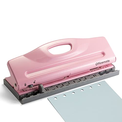 Officemate Adjustable 6Hole Punch for Planners and Binders 8 Sheet Capacity Pink 90161