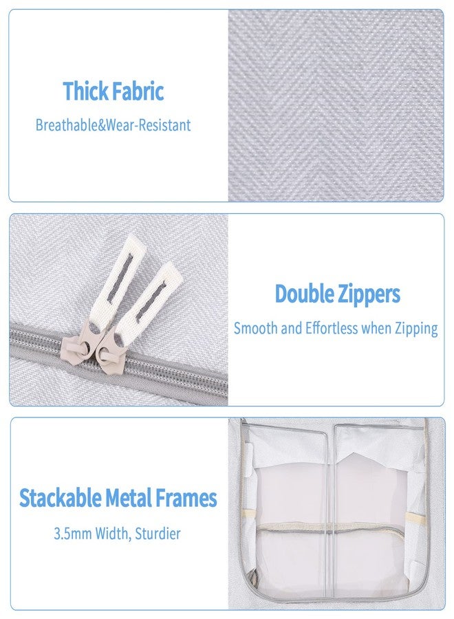 FHSQX Foldable Clothes Storage Bins 2 Pack, Stackable Metal Frame Clothing Storage Box, Oxford Fabric Organizer Set with Clear Windows&Sturdy Carry Handles(22L,Light Grey) - Image 3