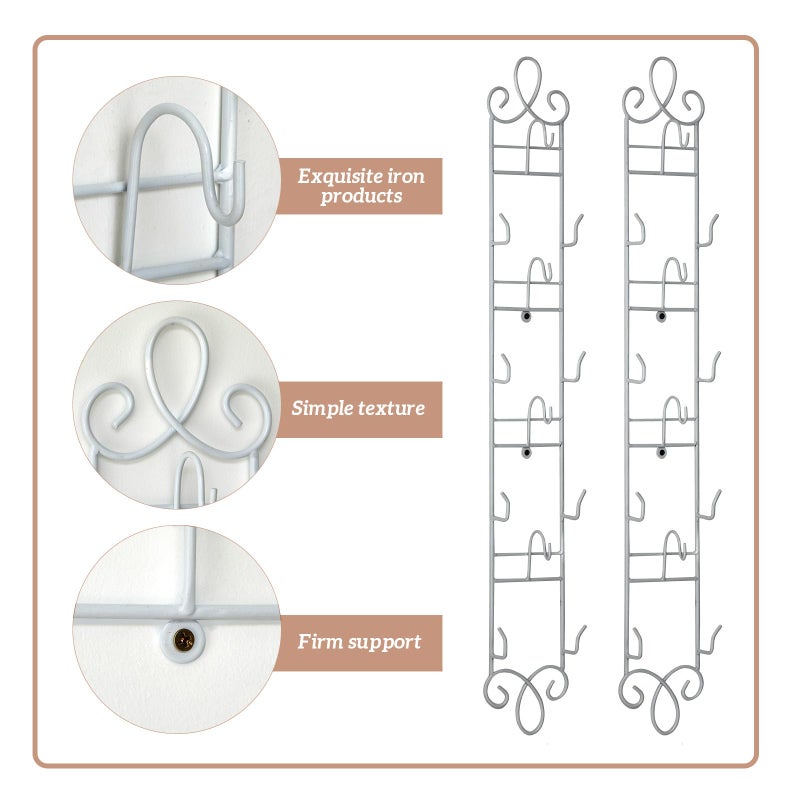 Blulu 2 Pcs Wall Mounted Tea Cup & Saucer Display Rack, 4-tier Metal Mug Holder with Plate Hangers, Decorative Wall Storage for Kitchen, Gift&Coffee Bar Display, 36'' x 5'' (White) - Image 5