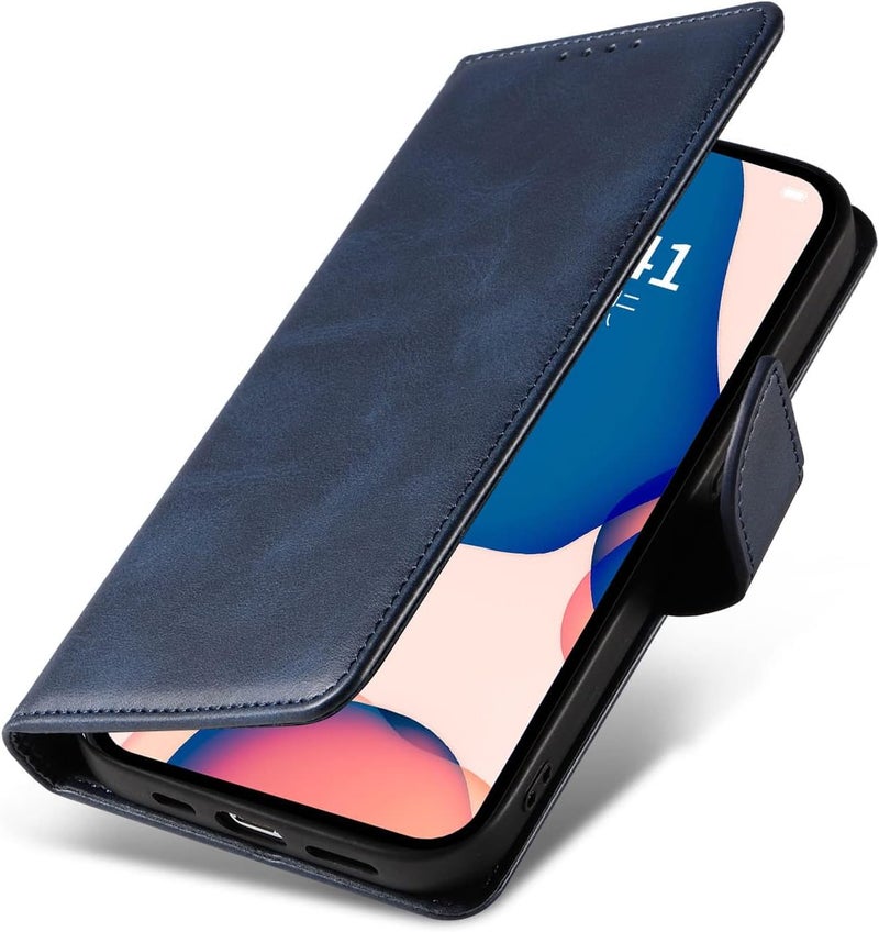 ريكنك حافظة RKINC لجهاز iPhone 13 Pro مع 3 فتحات للبطاقات من الجلد البولي يوريثان ومحفظة مغناطيسية قابلة للطي، حامل بطاقات وحامل قابل للطي وحماية من الصدمات من مادة TPU، لون أزرق بحري - Image 4
