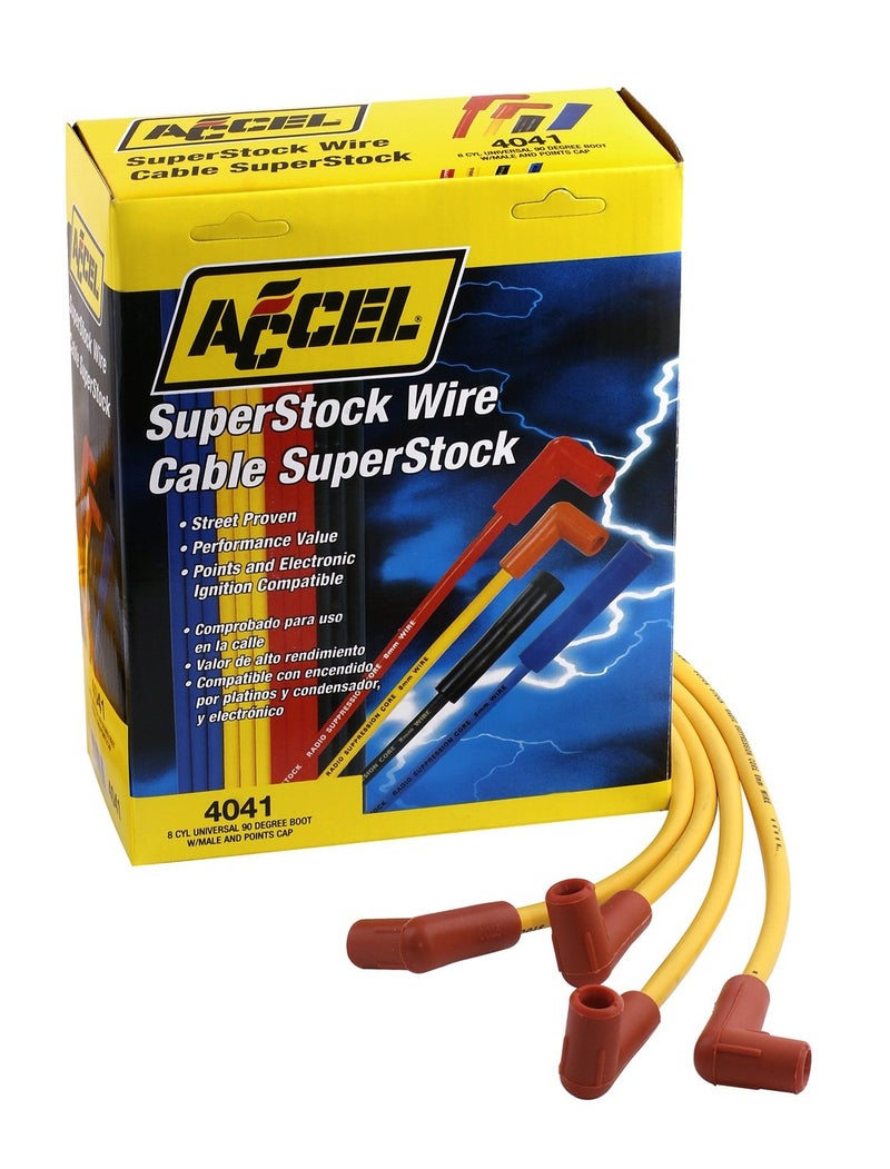 ACCEL 4041 Spark Plug Wire Set - 8mm - Yellow with Orange 90 Degree Boots - Image 1