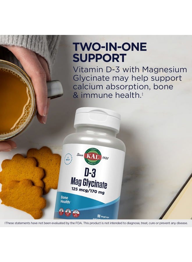 KAL Vitamin D3 & Magnesium Glycinate, Enhanced Absorption Formula with BioPerine, Muscle & Bone Health Support, Immune Support & More, Non-GMO, Gluten Free, 45 Servings, 90 VegCaps - Image 5