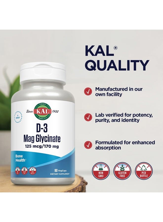 KAL Vitamin D3 & Magnesium Glycinate, Enhanced Absorption Formula with BioPerine, Muscle & Bone Health Support, Immune Support & More, Non-GMO, Gluten Free, 45 Servings, 90 VegCaps - Image 4