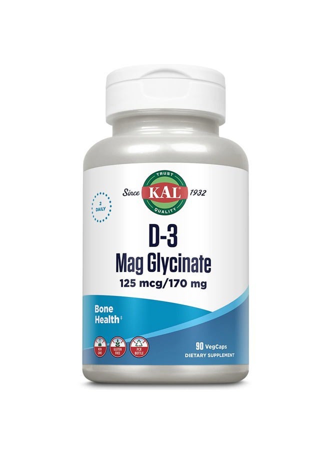 KAL Vitamin D3 & Magnesium Glycinate, Enhanced Absorption Formula with BioPerine, Muscle & Bone Health Support, Immune Support & More, Non-GMO, Gluten Free, 45 Servings, 90 VegCaps - Image 1