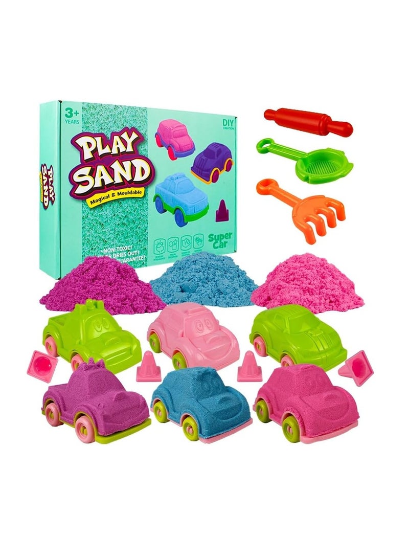 UKR Moldable Sensory Play Sand Set – 750g Magic Sand with Car Molds & Tools – Ideal for Indoor and Outdoor Fun - Image 1