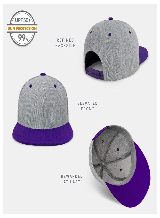 CHOK.LIDS Two Tone Snapback Heather Grey Flat Bill Visor Wool Blend Classic Plain Hats for Men Women Adjustable Baseball Cap (Purple) - Image 2