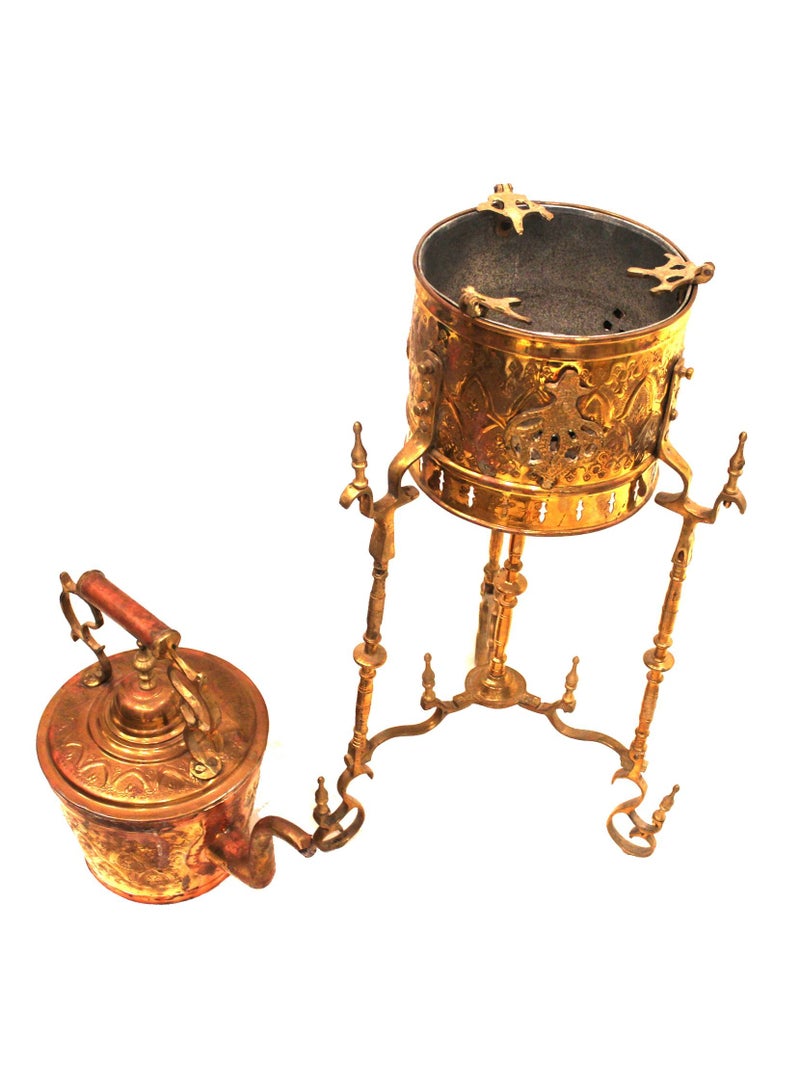 Antique Museum HANDMADE MOROCAN TRADITIONAL BRASS COPPER KETTLE-BURNER STAND 110X33CM-MO1382  - Image 2