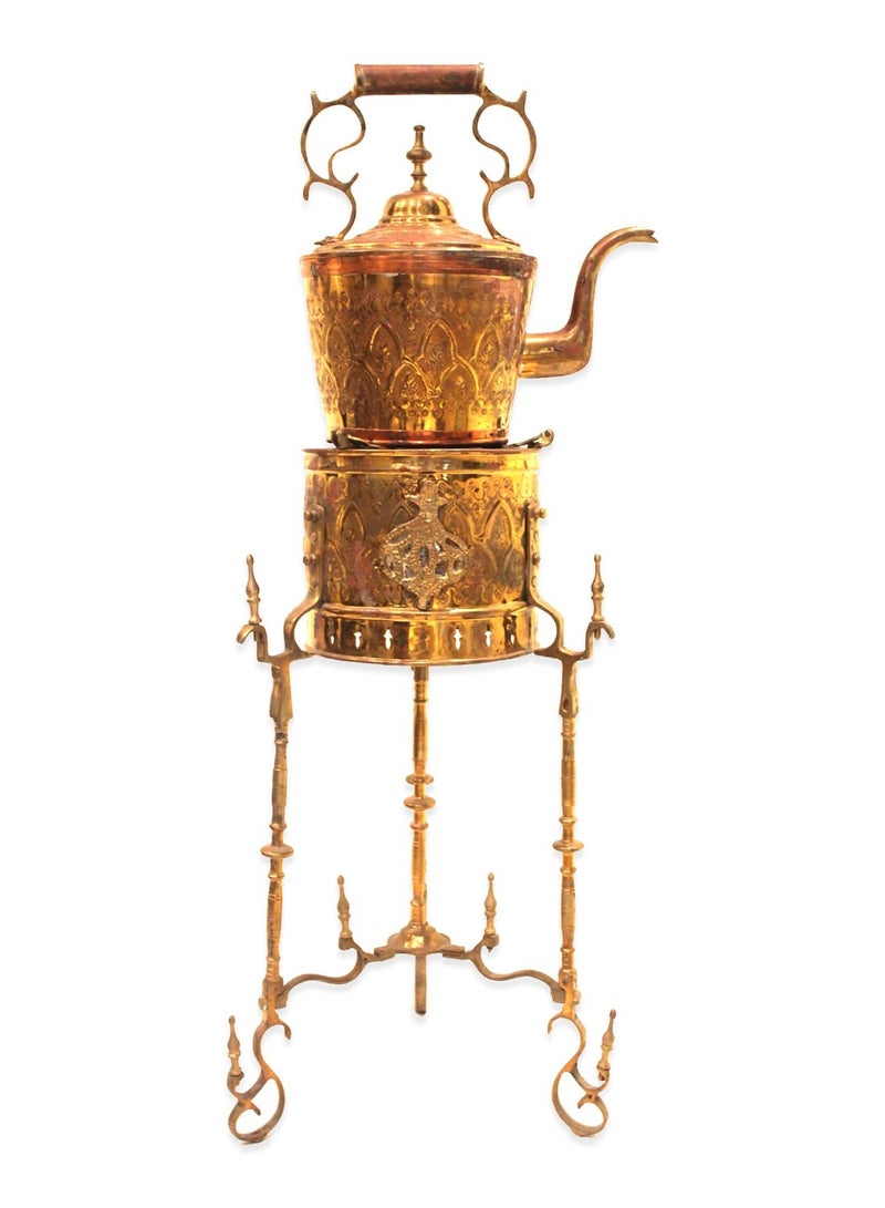 Antique Museum HANDMADE MOROCAN TRADITIONAL BRASS COPPER KETTLE-BURNER STAND 110X33CM-MO1382  - Image 1